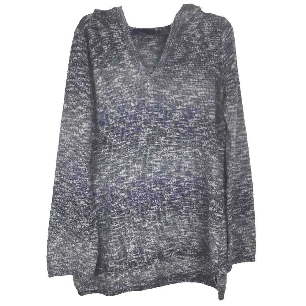 Prana Hooded Tunic Sweater Gray Ombre Pullover Knit V-Neck Cotton Blend Medium